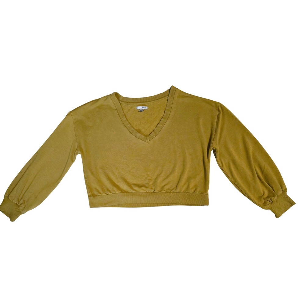 Grunge Indie Amuse Society Women's Sz M Saffron Yellow V-Neck Cropped Sweatshirt